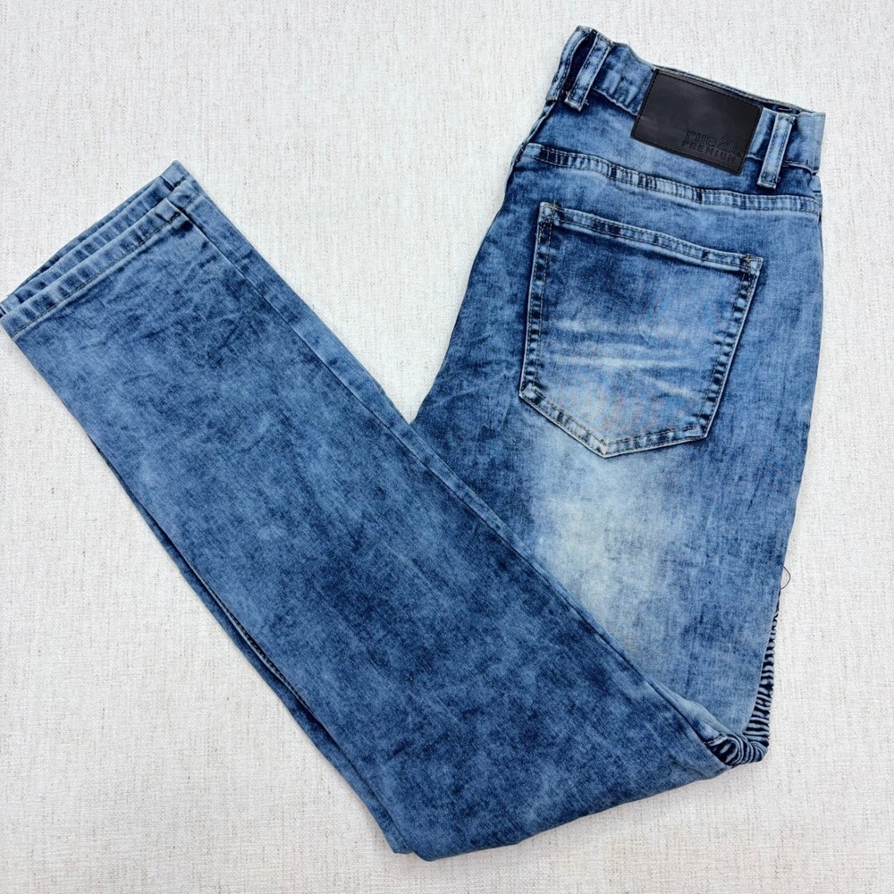 Rue21 Premium Supreme Flex Skinny Moto Biker Distressed Acid Wash Jeans 30x30